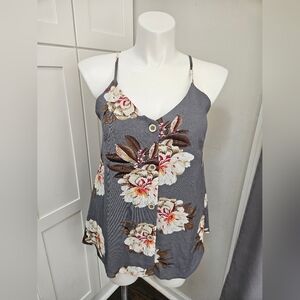 NWOT Gray Floral Button-Down Tank Top - Large